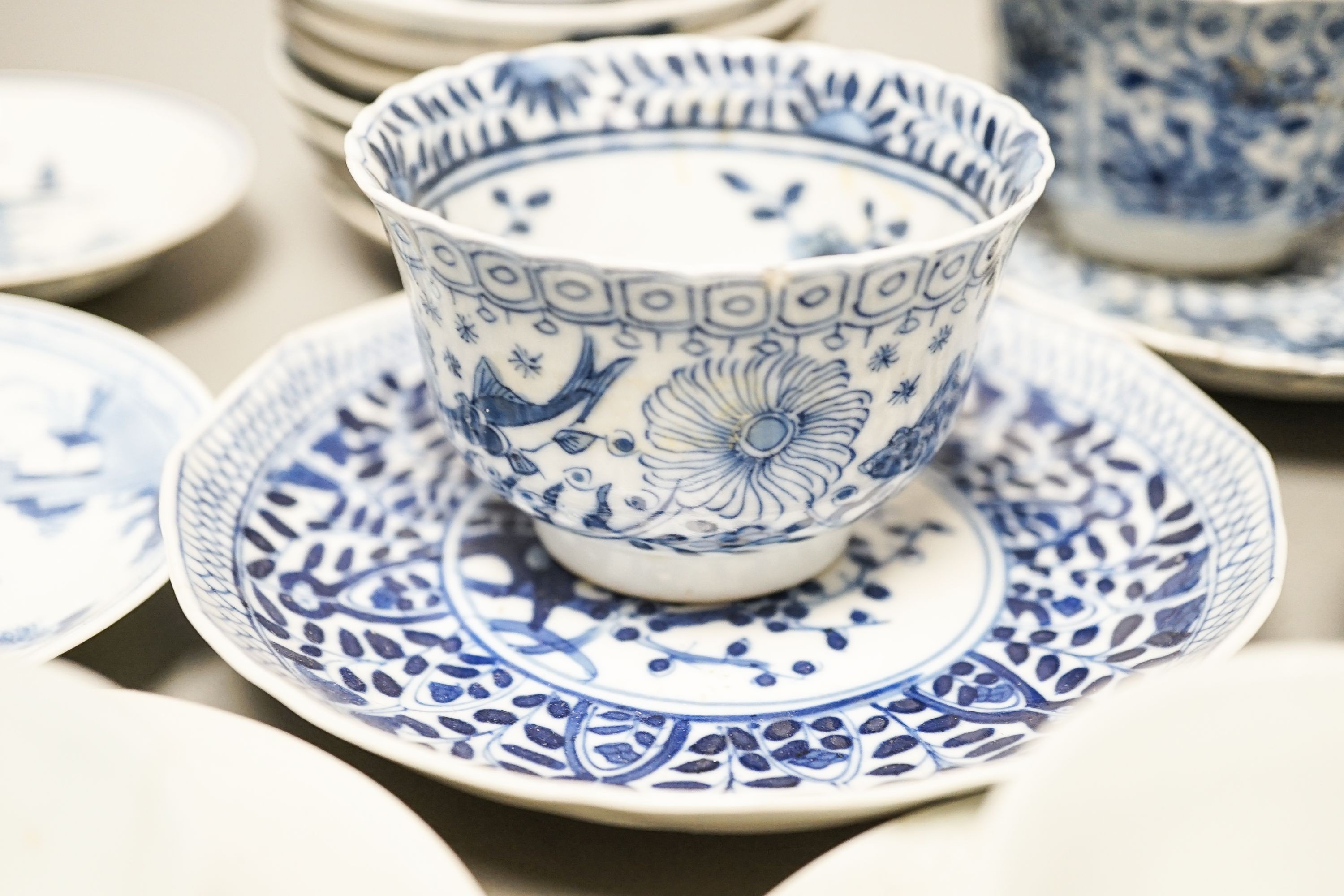 A group of Chinese porcelain teabowls and saucers, 18th-20th century